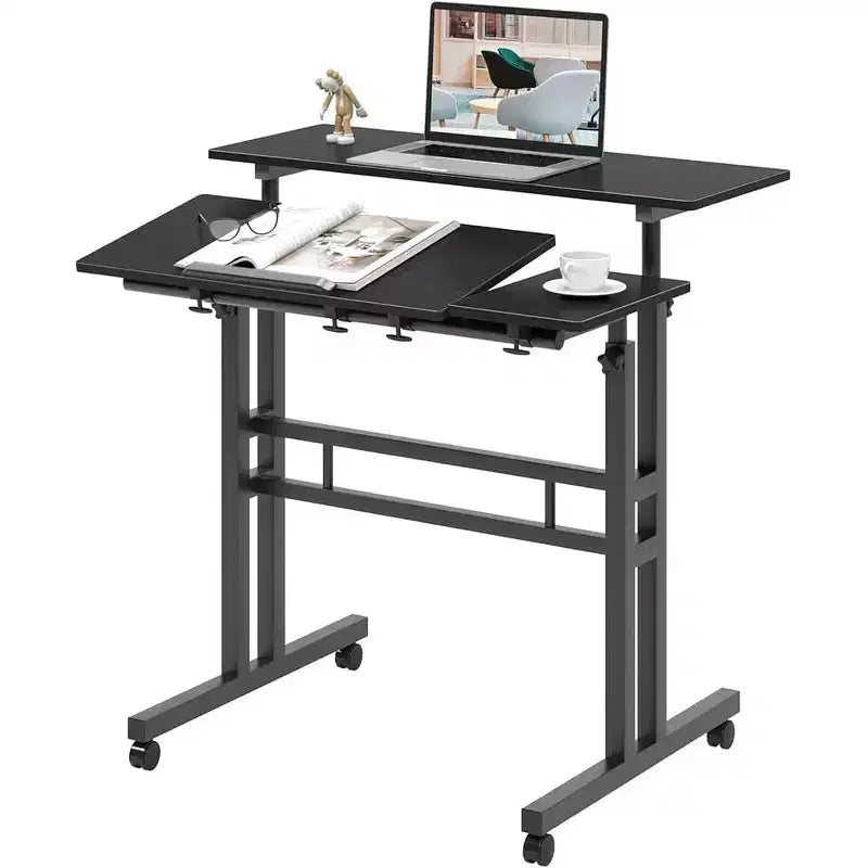 Black 31 Mobile Standing Desk C Adjustable Height Rolling Computer Table with Wheels for Home Office/Walking Pad
