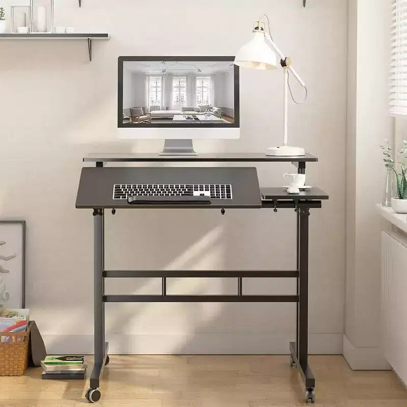 Bureau mobile noir 31 réglable en hauteur avec roulettes pour la maison/le bureau/le tapis de marche