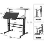 Bureau mobile noir 31 réglable en hauteur avec roulettes pour la maison/le bureau/le tapis de marche