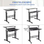 Bureau mobile noir 31 réglable en hauteur avec roulettes pour la maison/le bureau/le tapis de marche