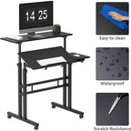 Bureau mobile noir 31 réglable en hauteur avec roulettes pour la maison/le bureau/le tapis de marche