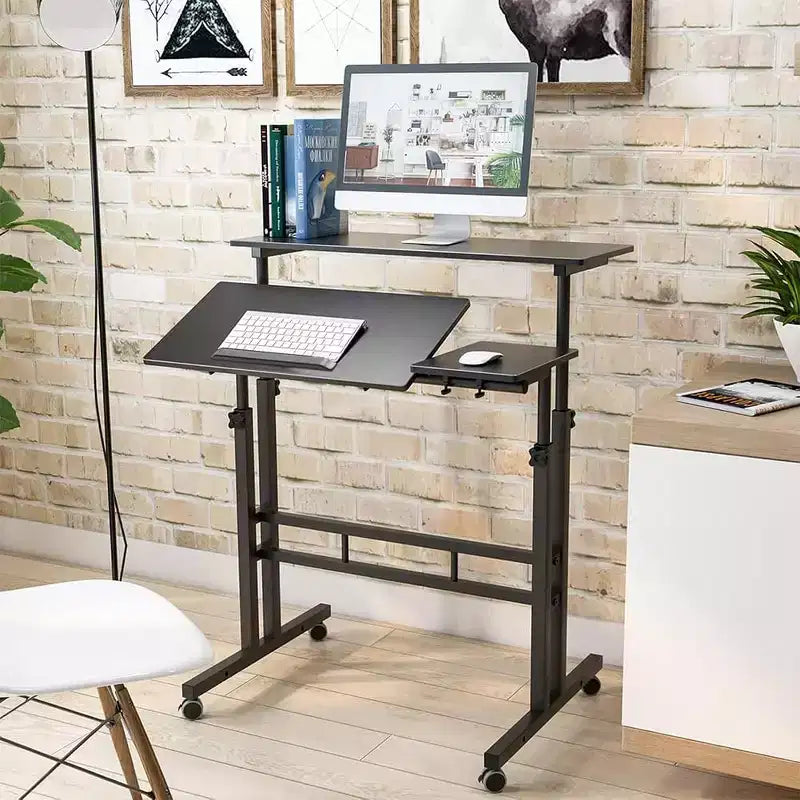 Bureau mobile noir 31 réglable en hauteur avec roulettes pour la maison/le bureau/le tapis de marche