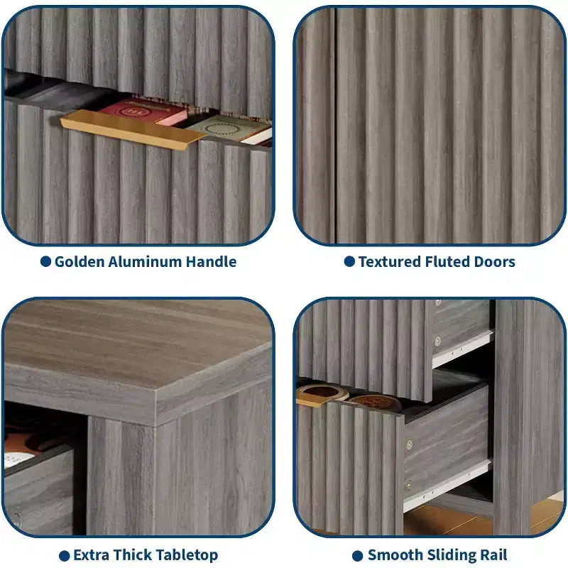 Buffet de rangement Acekool Modern Fluted à 3 tiroirs, meuble de rangement pour cuisine ou salon