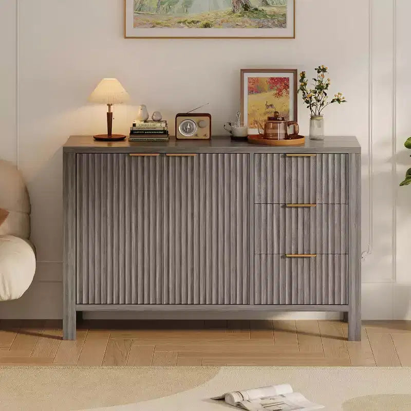 Buffet de rangement Acekool Modern Fluted à 3 tiroirs, meuble de rangement pour cuisine ou salon