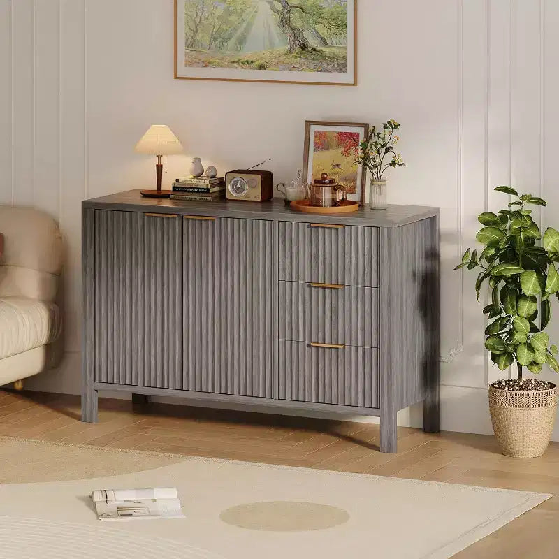 Buffet de rangement Acekool Modern Fluted à 3 tiroirs, meuble de rangement pour cuisine ou salon