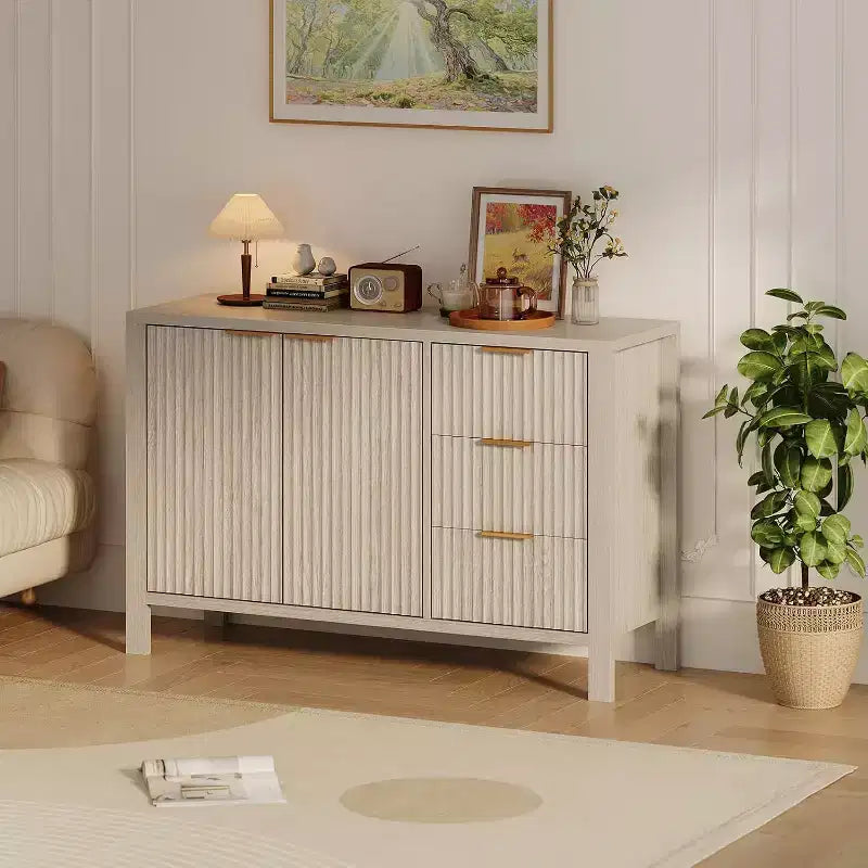 Buffet de rangement Acekool Modern Fluted à 3 tiroirs, meuble de rangement pour cuisine ou salon