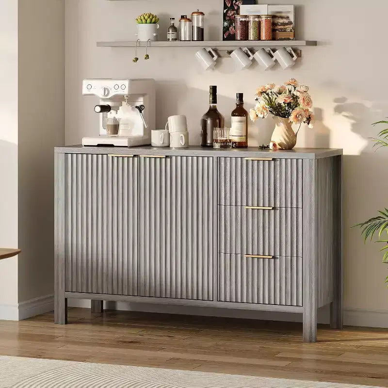 Buffet de rangement Acekool Modern Fluted à 3 tiroirs, meuble de rangement pour cuisine ou salon