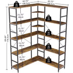 Étagère d'angle à 5 niveaux, bibliothèque industrielle en bois en forme de L, grande étagère de rangement avec cadre en métal, pour bureau, salon, cuisine