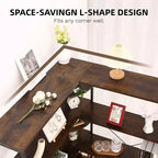 Étagère d'angle à 5 niveaux, bibliothèque industrielle en bois en forme de L, grande étagère de rangement avec cadre en métal, pour bureau, salon, cuisine