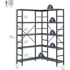 Étagère d'angle à 5 niveaux, bibliothèque industrielle en bois en forme de L, grande étagère de rangement avec cadre en métal, pour bureau, salon, cuisine