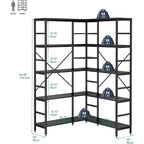 Étagère d'angle à 5 niveaux, bibliothèque industrielle en bois en forme de L, grande étagère de rangement avec cadre en métal, pour bureau, salon, cuisine