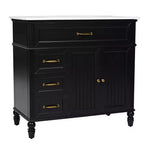 Meuble-lavabo de salle de bain noir de 91 cm avec rangement, meuble de salle de bain en bois avec tiroirs pour petit espace