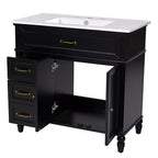 Meuble-lavabo de salle de bain noir de 91 cm avec rangement, meuble de salle de bain en bois avec tiroirs pour petit espace