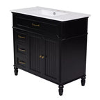 Meuble-lavabo de salle de bain noir de 91 cm avec rangement, meuble de salle de bain en bois avec tiroirs pour petit espace