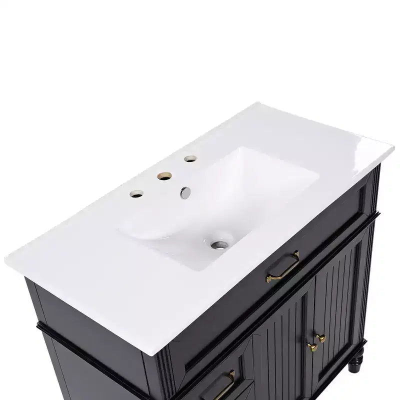 Meuble-lavabo de salle de bain noir de 91 cm avec rangement, meuble de salle de bain en bois avec tiroirs pour petit espace