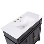 Meuble-lavabo de salle de bain noir de 91 cm avec rangement, meuble de salle de bain en bois avec tiroirs pour petit espace