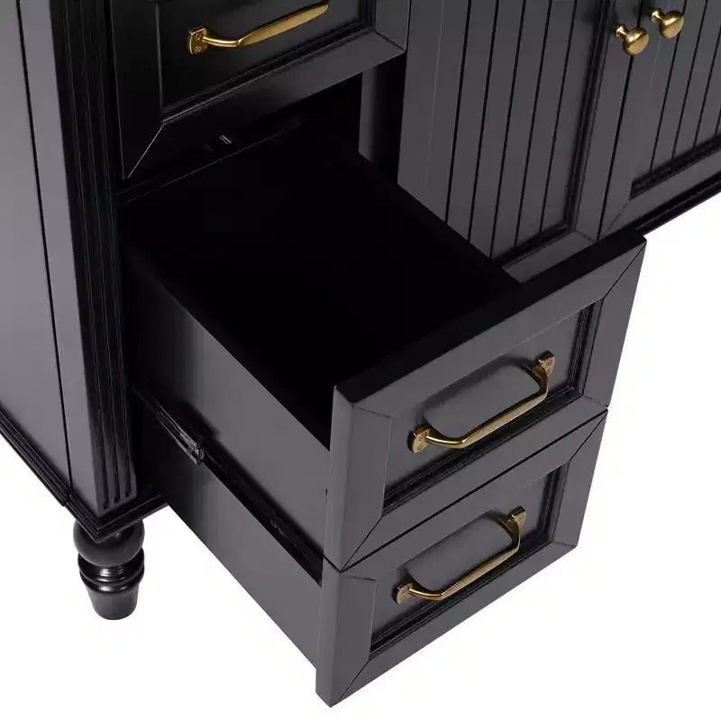 Meuble-lavabo de salle de bain noir de 91 cm avec rangement, meuble de salle de bain en bois avec tiroirs pour petit espace