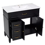 Meuble-lavabo de salle de bain noir de 91 cm avec rangement, meuble de salle de bain en bois avec tiroirs pour petit espace