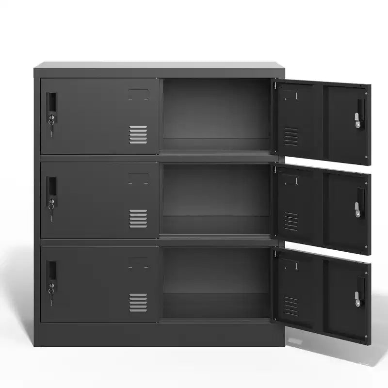 VIYET 35.43 Armoire de rangement métallique 6 portes avec serrure et porte-étiquette, casier autonome noir pour bureau/gym/école/maison