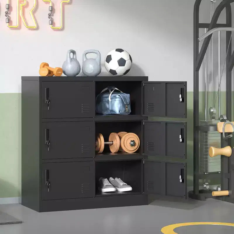 VIYET 35.43 Armoire de rangement métallique 6 portes avec serrure et porte-étiquette, casier autonome noir pour bureau/gym/école/maison