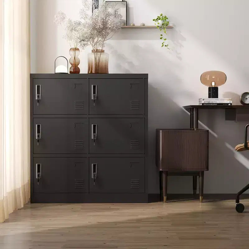 VIYET 35.43 Armoire de rangement métallique 6 portes avec serrure et porte-étiquette, casier autonome noir pour bureau/gym/école/maison