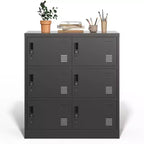 VIYET 35.43 Armoire de rangement métallique 6 portes avec serrure et porte-étiquette, casier autonome noir pour bureau/gym/école/maison