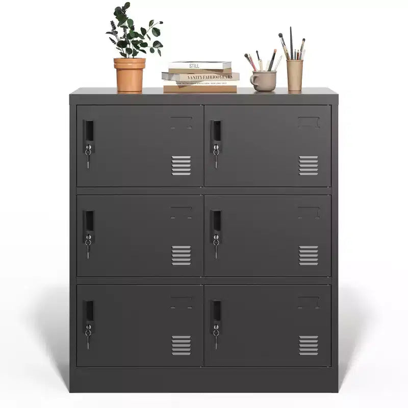 VIYET 35.43 Armoire de rangement métallique 6 portes avec serrure et porte-étiquette, casier autonome noir pour bureau/gym/école/maison
