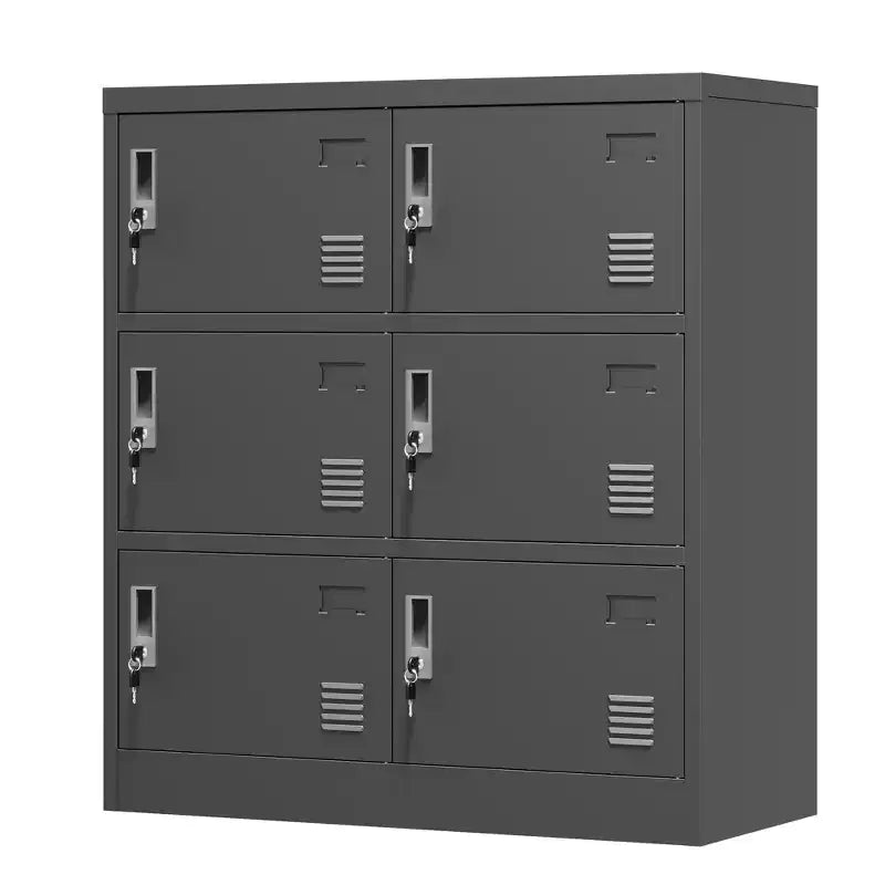 VIYET 35.43 Armoire de rangement métallique 6 portes avec serrure et porte-étiquette, casier autonome noir pour bureau/gym/école/maison