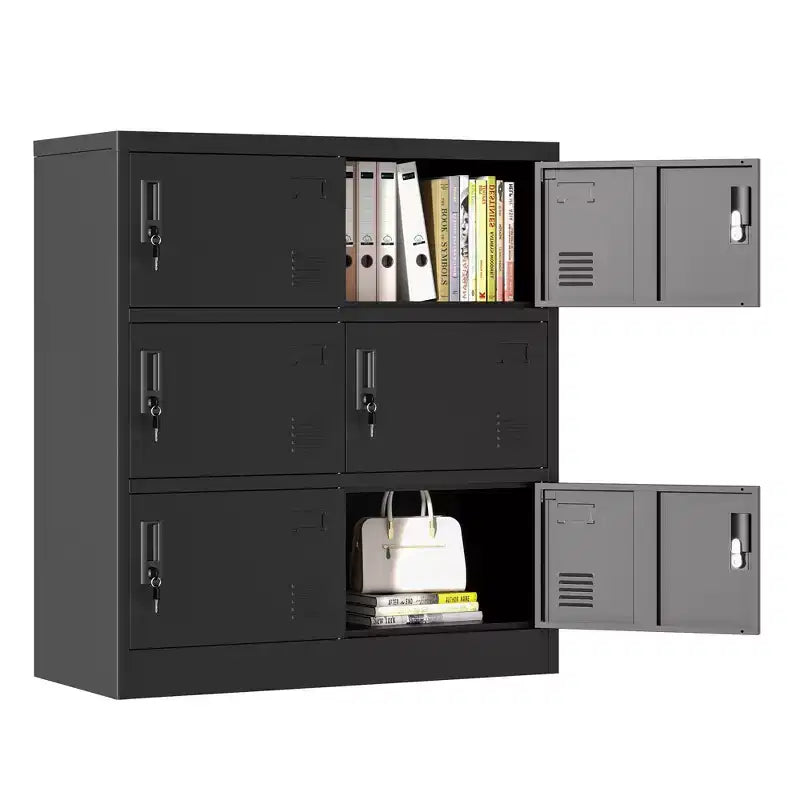 VIYET 35.43 Armoire de rangement métallique 6 portes avec serrure et porte-étiquette, casier autonome noir pour bureau/gym/école/maison