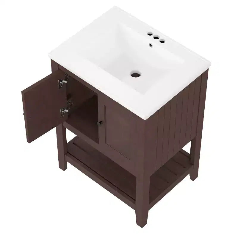Meuble de salle de bain 24 po avec lavabo et rangement, meuble de salle de bain en bois avec étagère ouverte