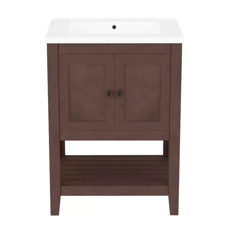Meuble de salle de bain 24 po avec lavabo et rangement, meuble de salle de bain en bois avec étagère ouverte