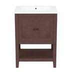 Meuble de salle de bain 24 po avec lavabo et rangement, meuble de salle de bain en bois avec étagère ouverte