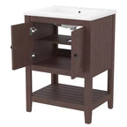 Meuble de salle de bain 24 po avec lavabo et rangement, meuble de salle de bain en bois avec étagère ouverte