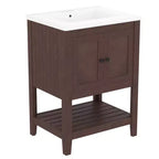 Meuble de salle de bain 24 po avec lavabo et rangement, meuble de salle de bain en bois avec étagère ouverte