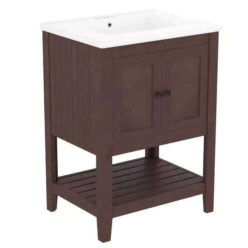 Meuble de salle de bain 24 po avec lavabo et rangement, meuble de salle de bain en bois avec étagère ouverte