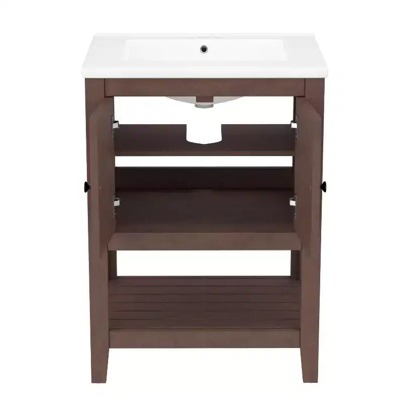Meuble de salle de bain 24 po avec lavabo et rangement, meuble de salle de bain en bois avec étagère ouverte
