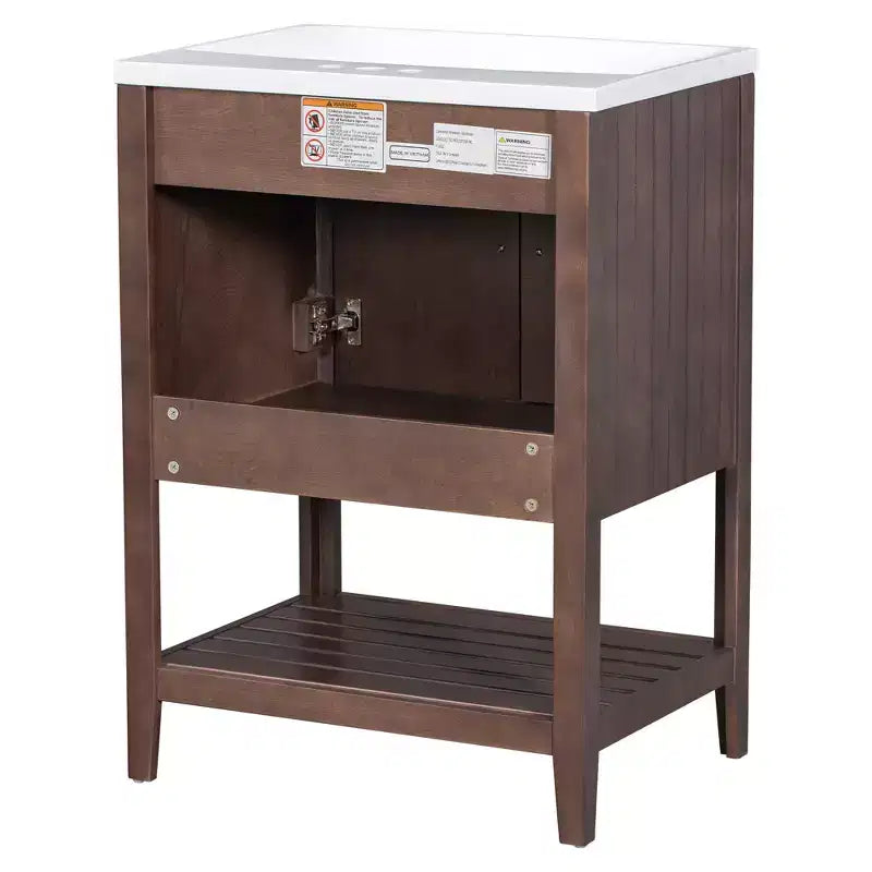 Meuble de salle de bain 24 po avec lavabo et rangement, meuble de salle de bain en bois avec étagère ouverte