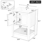 Meuble de salle de bain 24 po avec lavabo et rangement, meuble de salle de bain en bois avec étagère ouverte