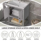 Meuble de salle de bain 24 po avec lavabo et rangement, meuble de salle de bain en bois avec étagère ouverte