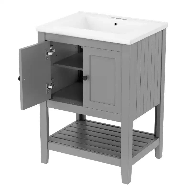 Meuble de salle de bain 24 po avec lavabo et rangement, meuble de salle de bain en bois avec étagère ouverte