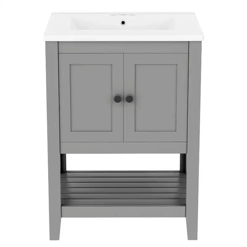 Meuble de salle de bain 24 po avec lavabo et rangement, meuble de salle de bain en bois avec étagère ouverte