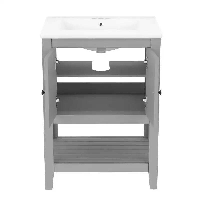 Meuble de salle de bain 24 po avec lavabo et rangement, meuble de salle de bain en bois avec étagère ouverte