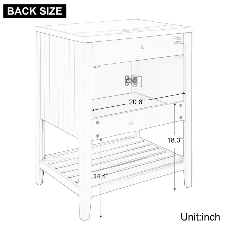 Meuble de salle de bain 24 po avec lavabo et rangement, meuble de salle de bain en bois avec étagère ouverte