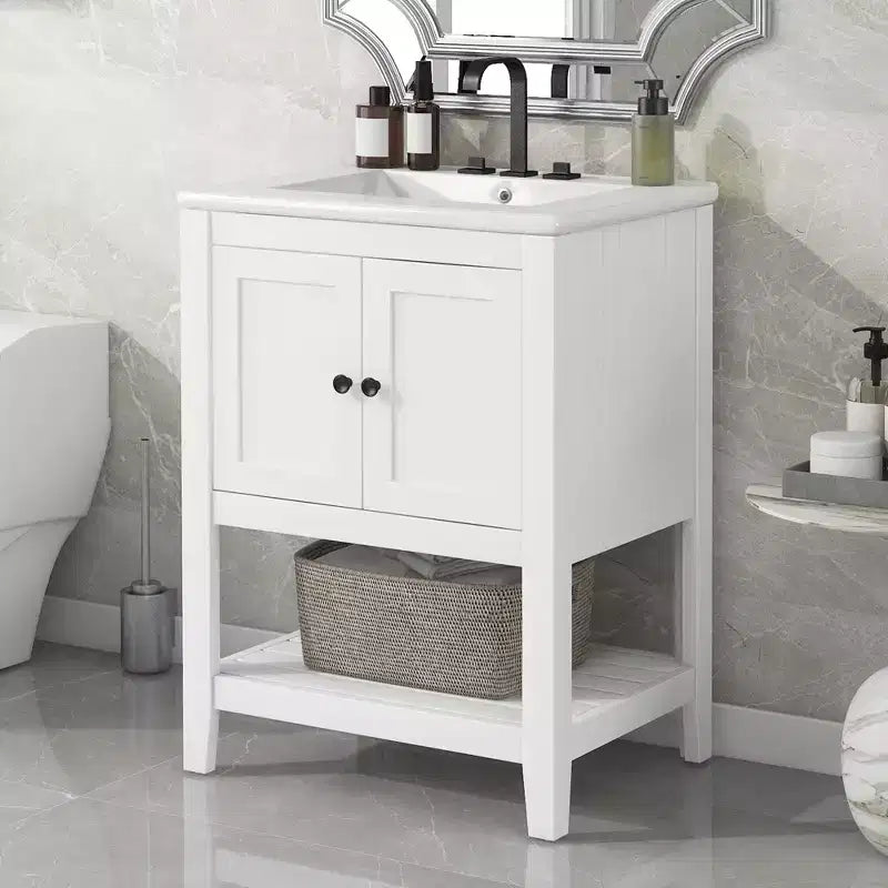 Meuble de salle de bain 24 po avec lavabo et rangement, meuble de salle de bain en bois avec étagère ouverte