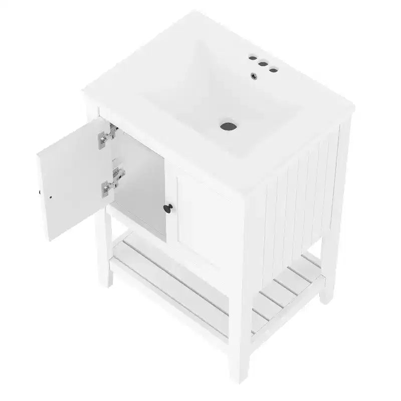 Meuble de salle de bain 24 po avec lavabo et rangement, meuble de salle de bain en bois avec étagère ouverte