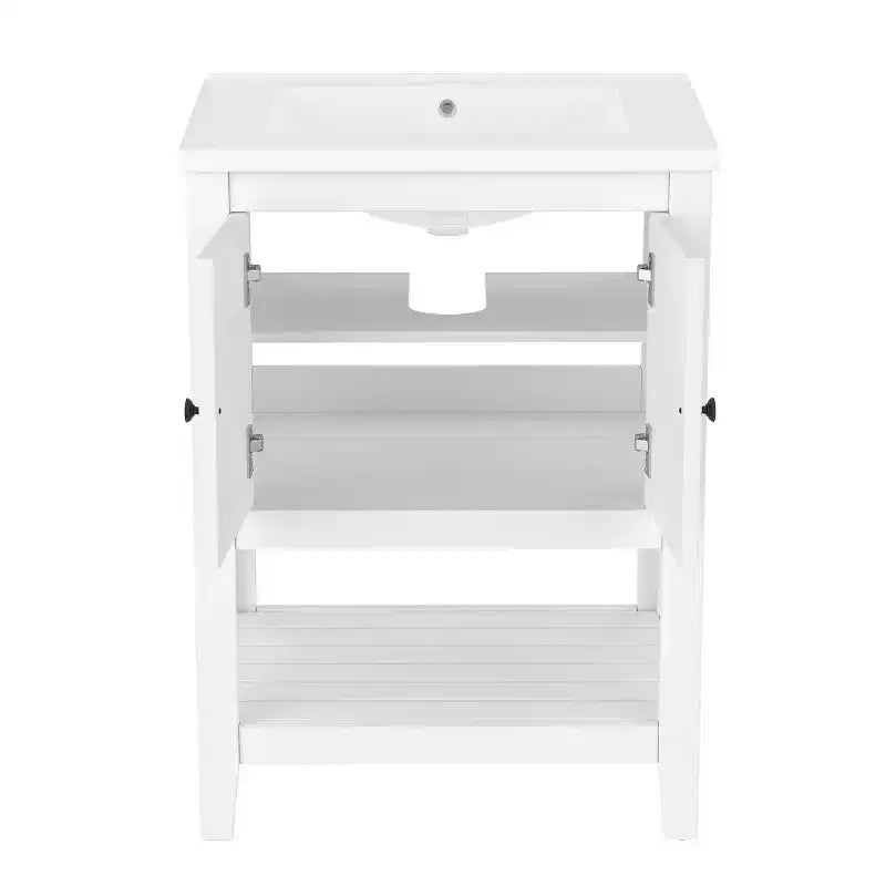 Meuble de salle de bain 24 po avec lavabo et rangement, meuble de salle de bain en bois avec étagère ouverte