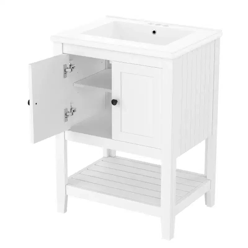 Meuble de salle de bain 24 po avec lavabo et rangement, meuble de salle de bain en bois avec étagère ouverte
