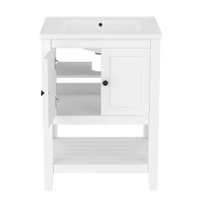 Meuble de salle de bain 24 po avec lavabo et rangement, meuble de salle de bain en bois avec étagère ouverte