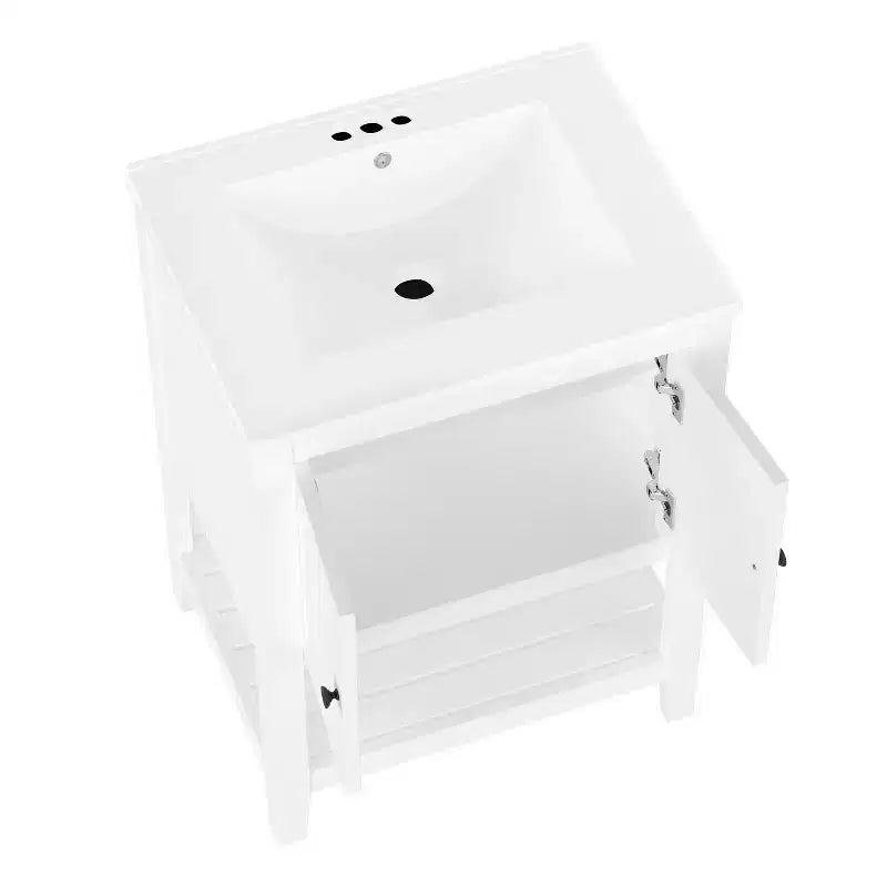 Meuble de salle de bain 24 po avec lavabo et rangement, meuble de salle de bain en bois avec étagère ouverte