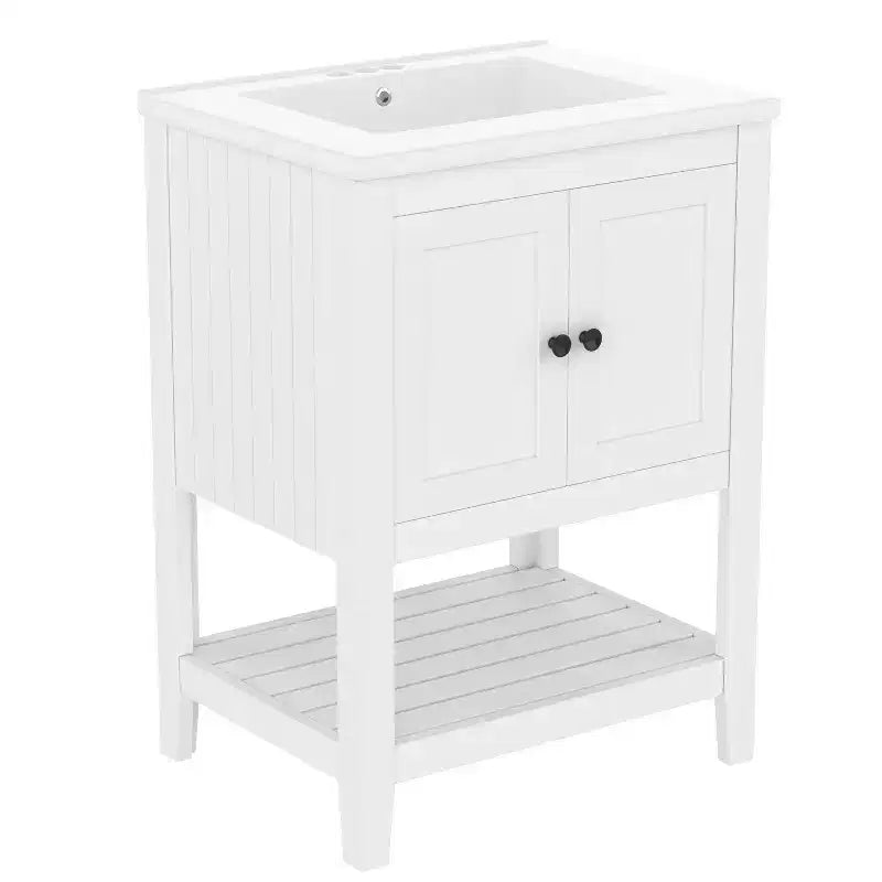 Meuble de salle de bain 24 po avec lavabo et rangement, meuble de salle de bain en bois avec étagère ouverte